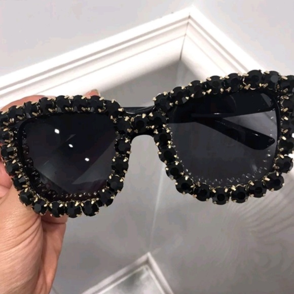 Accessories - Stunning Black Stone Studded Frame Sunglasses!